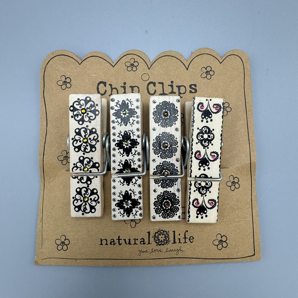 Natural Life Chip Clips Floral Magnetic Clothes Pins for Chips Rhinestones 4 New
